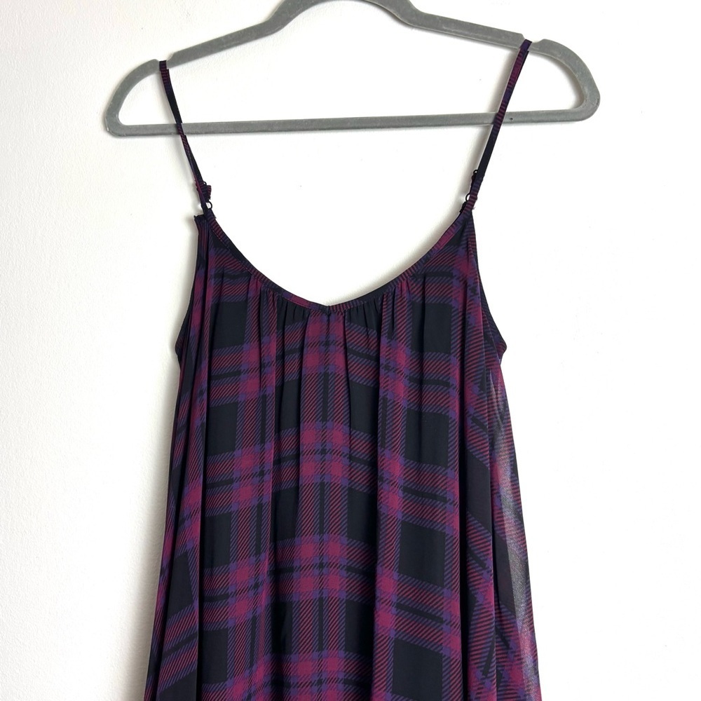 Express slip dress black purple plaid XS lace trim - Picture 3 of 8